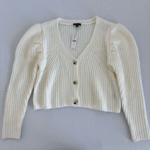 Anthropologie Current Air Women's Ivory Knit Puff Sleeve Cardigan Sweater NEW